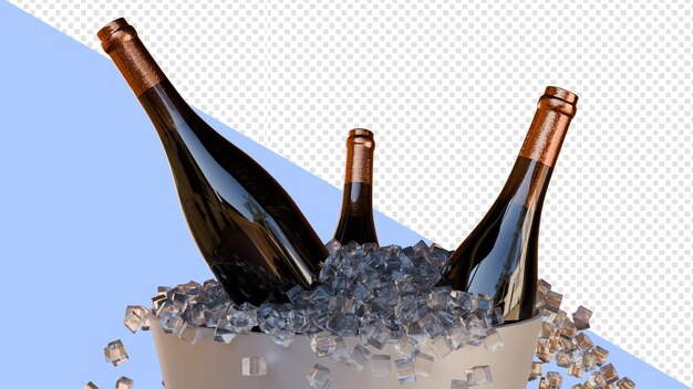 PSD ice bucket with 3 champagne bottles with no background