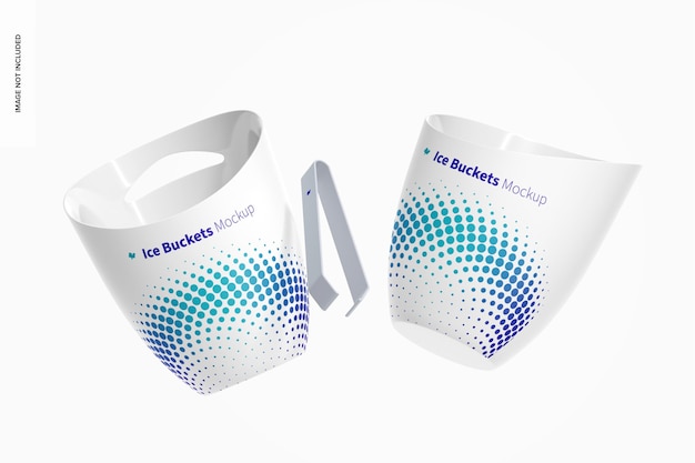 Ice buckets and tweezers mockup floating