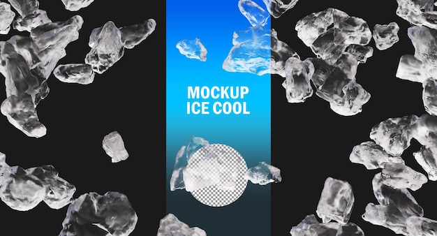 Ice chunks isolated, ice cube clipping path, crushed ice pieces