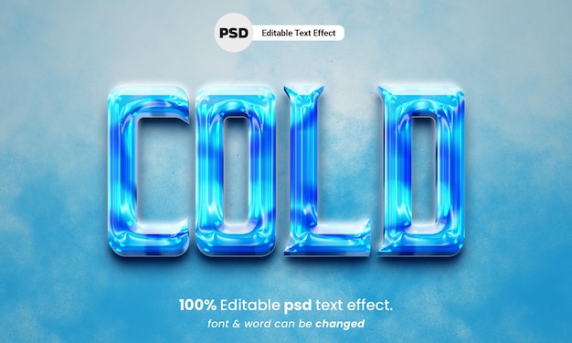 Effetto di testo freddo premium psd modificabile ice cold 3d