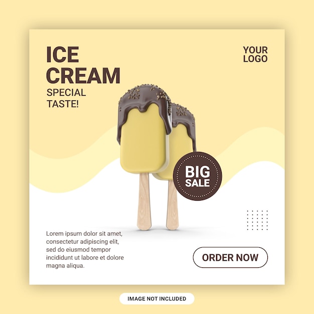 ice cream big sale social media poster template yellow