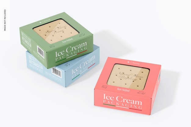 Ice cream boxes with window mockup stacked