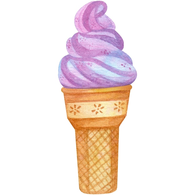 Ice cream cone golden watercolor frozen sweets clipart by mustansarmbj