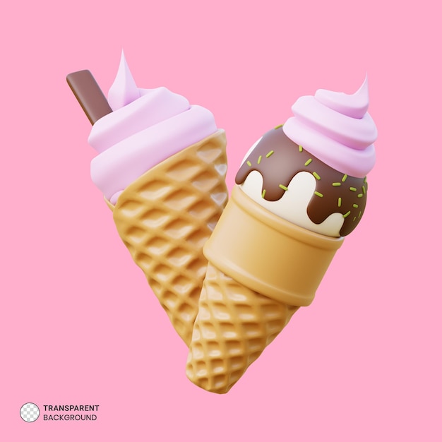 PSD cono gelato icona isolato 3d rendering illustrazione