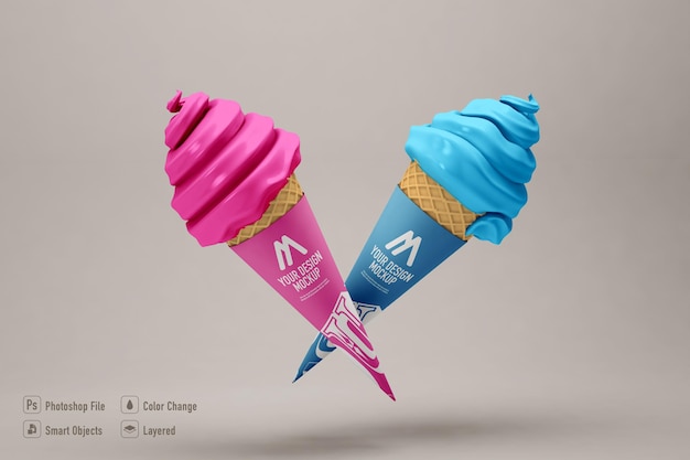 Ice cream cone mockup isolated on soft color background