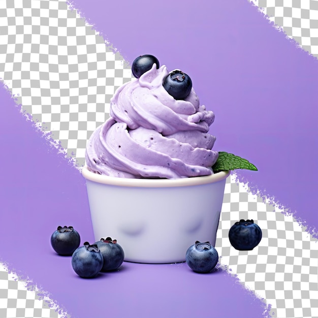 PSD a ice cream cone with blueberries and a purple background.