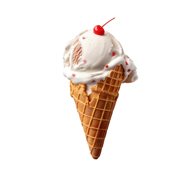 An ice cream cone with a cherry on top png transparent generative ai