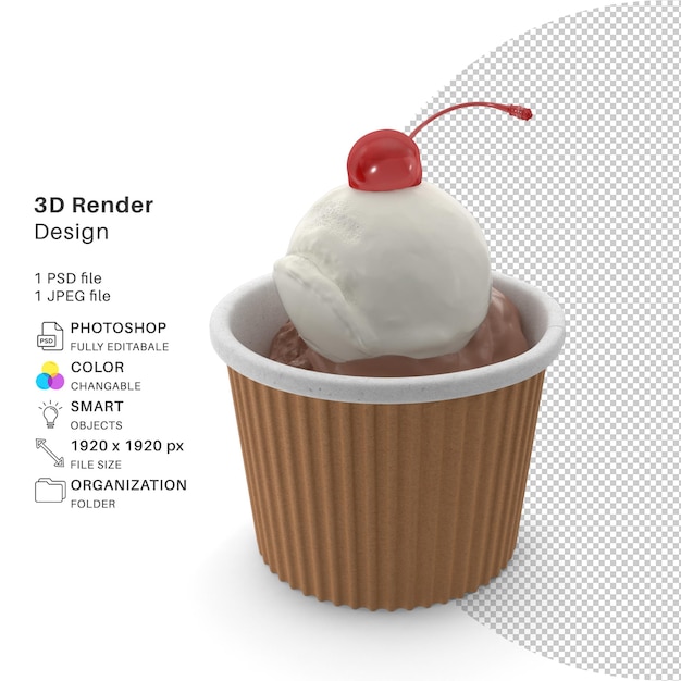 PSD 아이스크림 컵 3d 모델링 psd 파일 현실적인 아이스크림