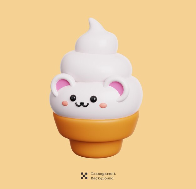 Ice cream cup with a face emoji Cute dessert sweet character isolated 3D Illustration