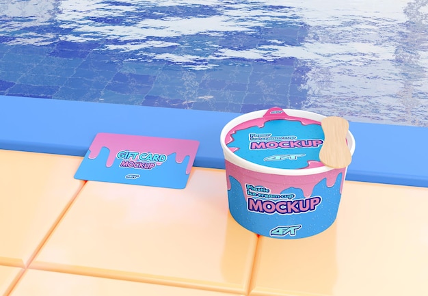 PSD ice cream cup with gift card mockup