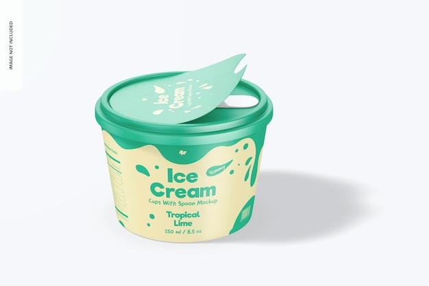 ice cream cup with spoon mockup, front view