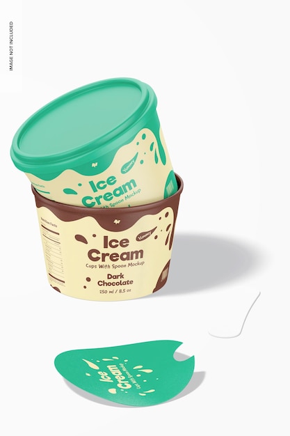 ice cream cups with spoon mockup, stacked