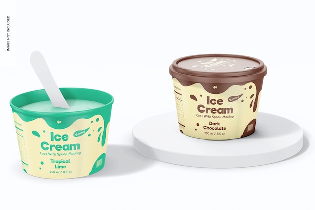 ice cream cups with spoon mockup