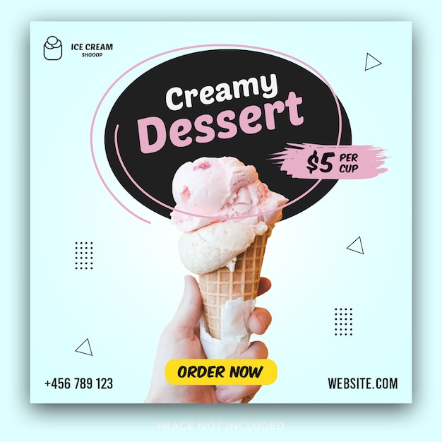 Ice cream dessert social media post banner template