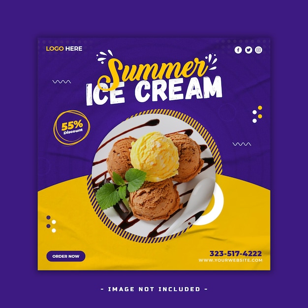 Modello di banner post social media per dessert gelato