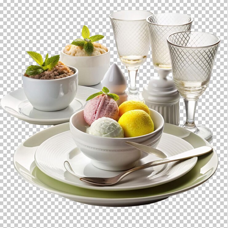 PSD ice cream dinner set on transparent background