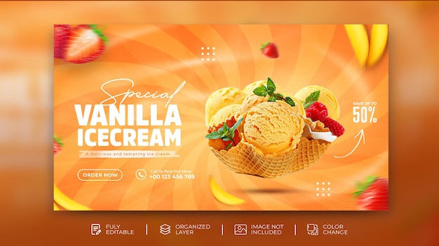 Banner web per menu di gelato e cibo modello di banner per social media psd gratuite