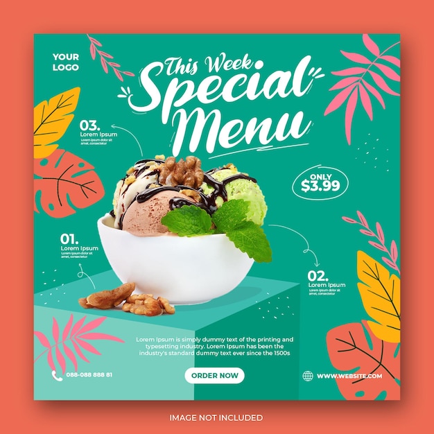 Ice cream menu promotion social media instagram post banner template