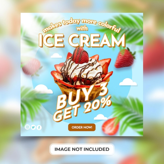 Ice cream menu promotion with social media post template premium psd