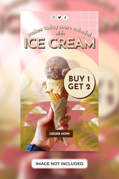 PSD ice cream menu promotion with social media stories template premium psd