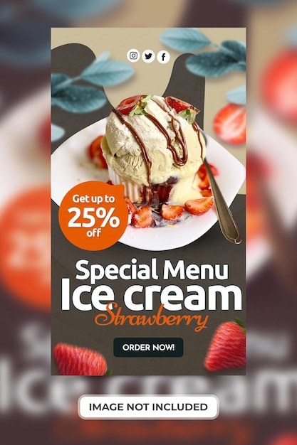 Ice cream menu promotion with social media stories template premium psd