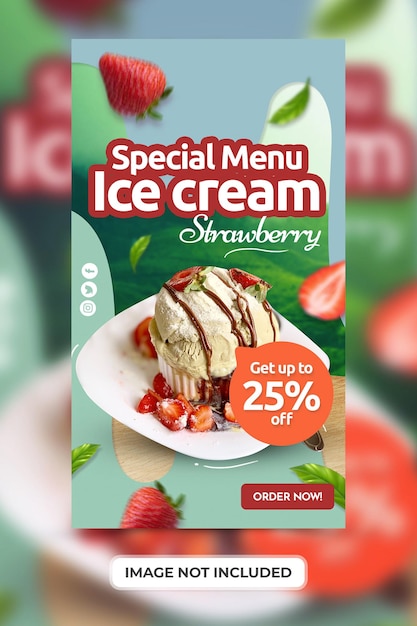 Ice cream menu promotion with social media stories template premium psd