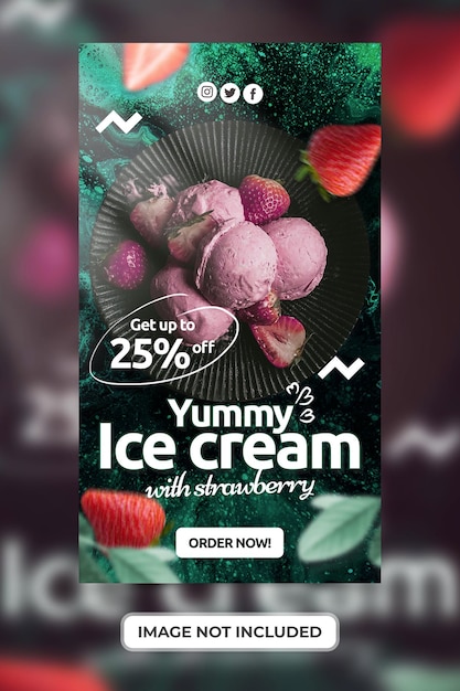 Ice cream menu promotion with social media stories template premium psd