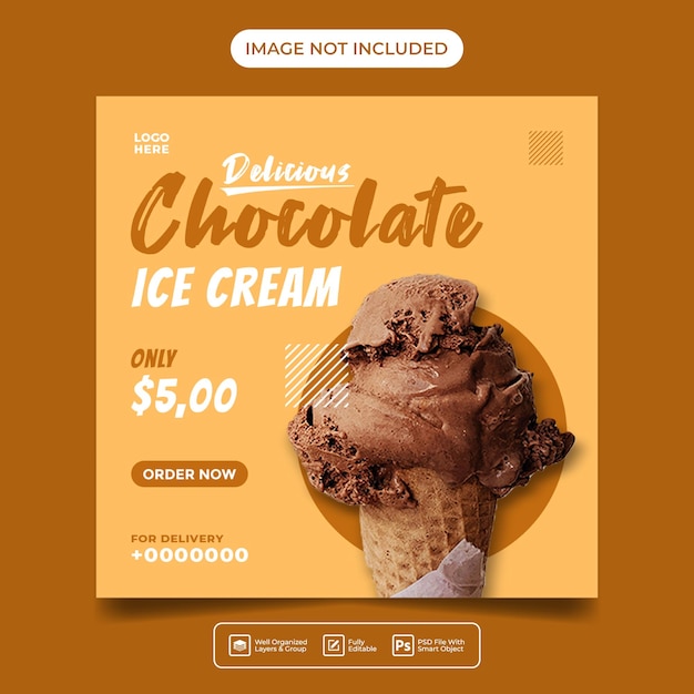 PSD modello di post sui social media del menu gelato