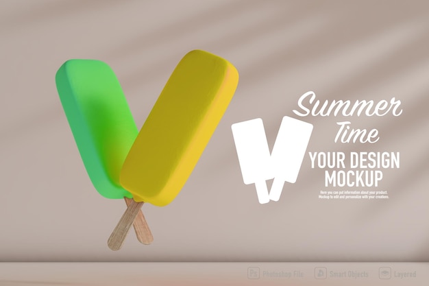 PSD ice cream mockup isolated on soft color background 3d 3d illustration