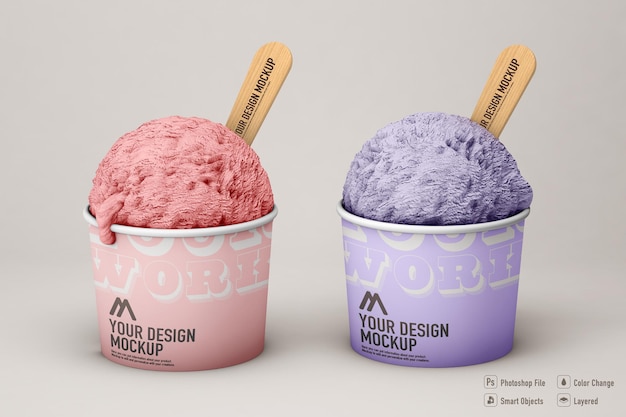 PSD ice cream mockup isolated on soft color background