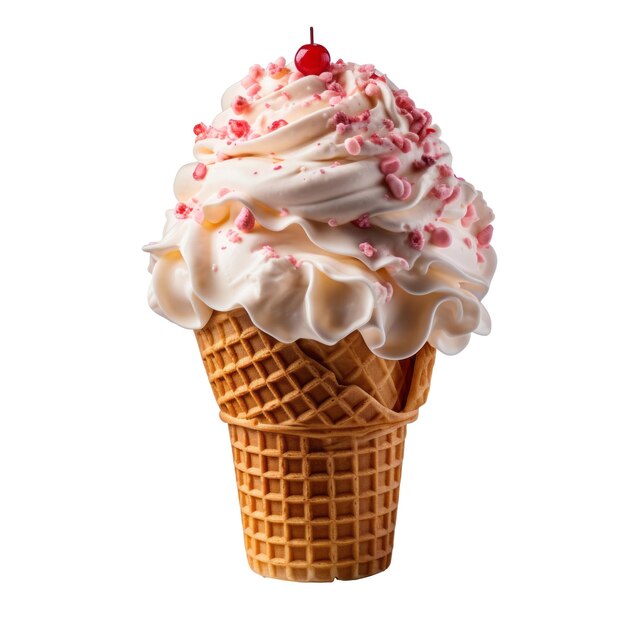 Ice cream scoop on waffle cone isolated on the transparent background created with generative ai