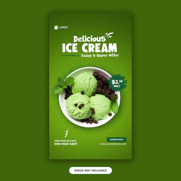 Ice cream shop instagram stories banner design template