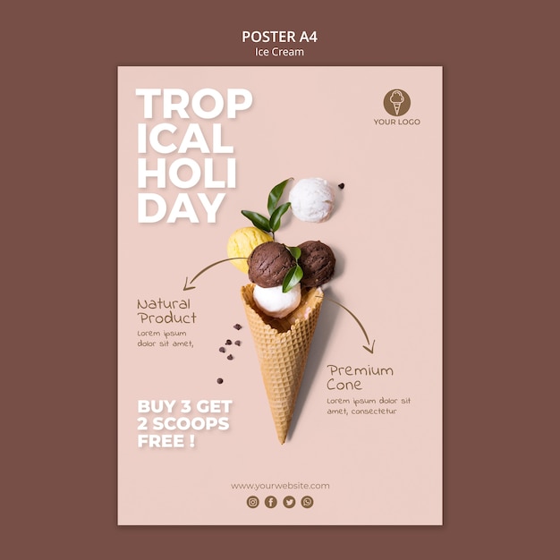 PSD Шаблон плаката магазина мороженого