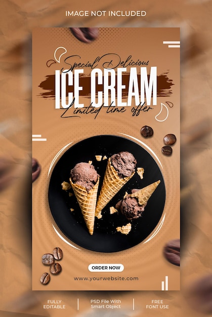 PSD modello di progettazione di storie di instagram per la promozione della gelateria