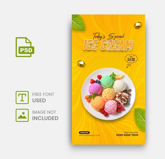 Ice cream social media banner instagram square post tamplate premium psd