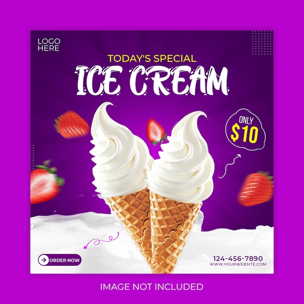 Ice cream social media post banner design template