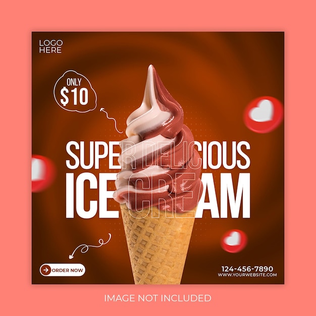 PSD ice cream social media post banner design template