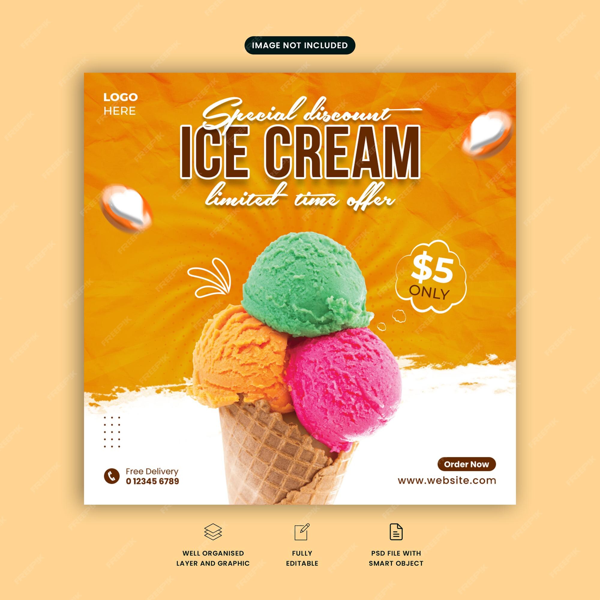 Premium PSD  Delicious dessert ice cream for social media