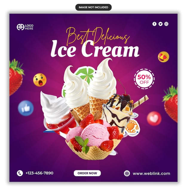 Ice cream summer social media instagram post template design