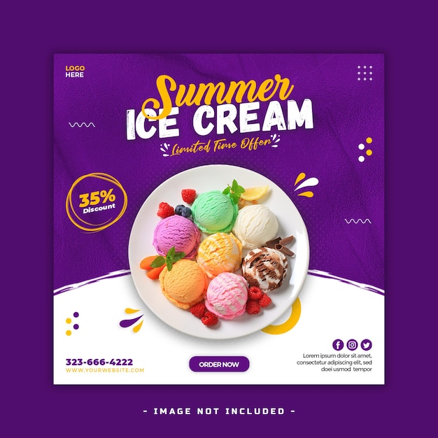 PSD ice cream summer social media post template design