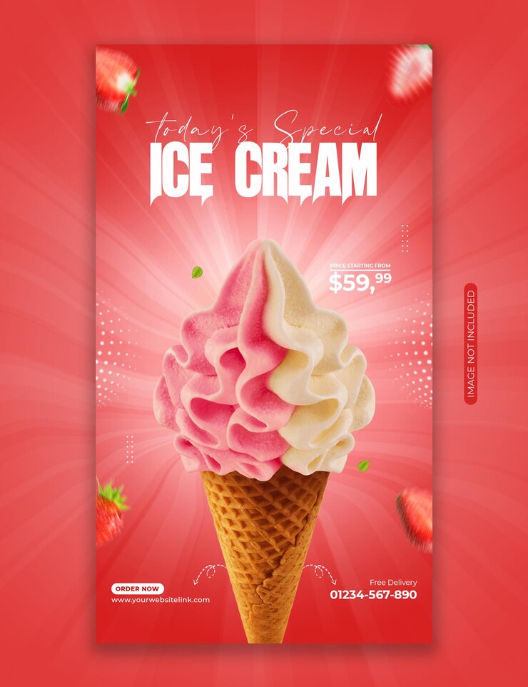 아이스크림 여름 소셜 미디어 게시물 템플릿 또는 Instagram 이야기 Premium Psd