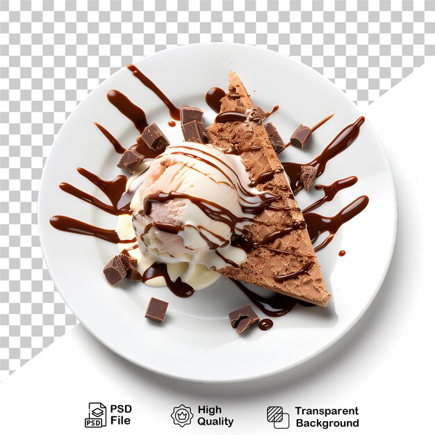 PSD ice cream sundae with chocolate isolated on transparent background