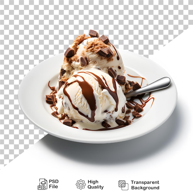 PSD ice cream sundae with chocolate isolated on transparent background