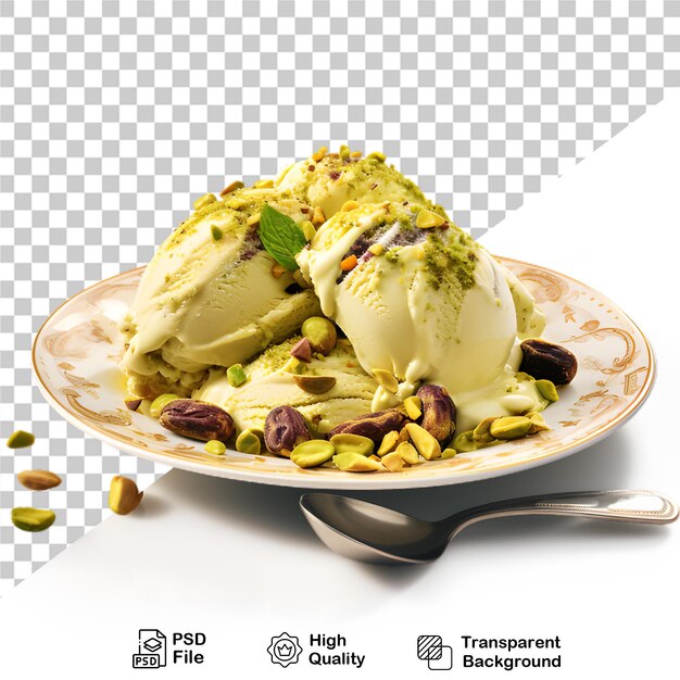 PSD ice cream sundae with nuts isolated on transparent background