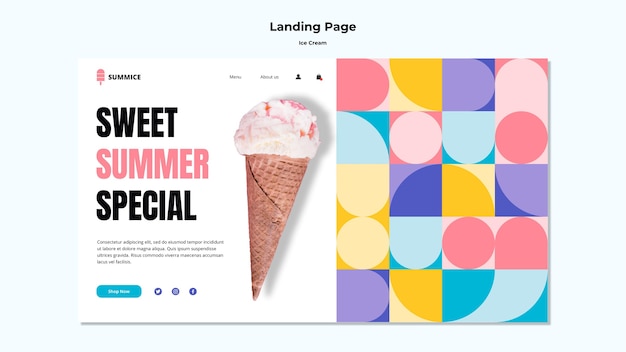 PSD ice cream template landing page