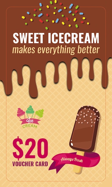 Ice cream voucher gift card rounded template