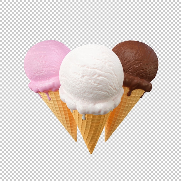 Gelato nell'illustrazione 3d del cono della cialda