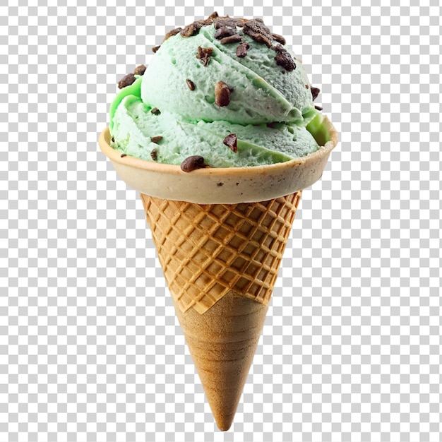 Ice cream in a waffle cone isolated on transparent background