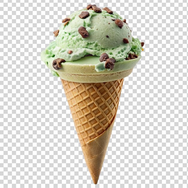 Ice cream in a waffle cone isolated on transparent background