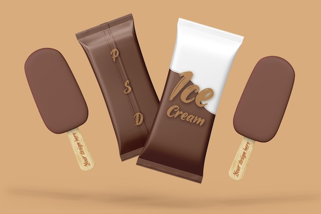 PSD ice cream with packet mockup